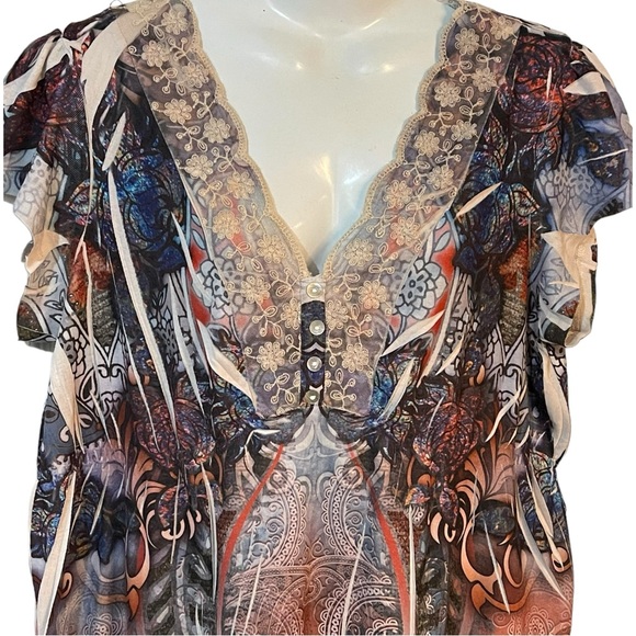 UNITY Top Ruffle Sleeve Sublimation Print Jersey Knit Size Large - Picture 4 of 8